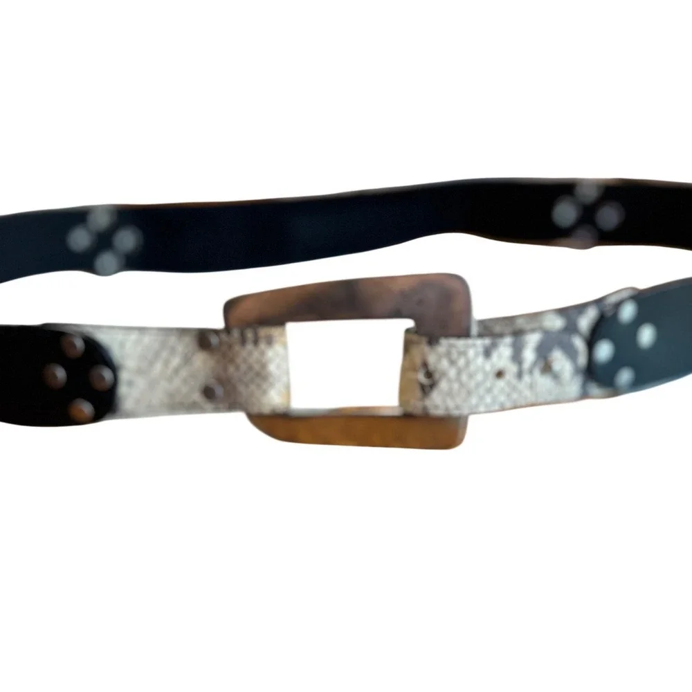 Leatherock Leather Belt Large Black Snakeskin Studded Silver Buckle USA XL